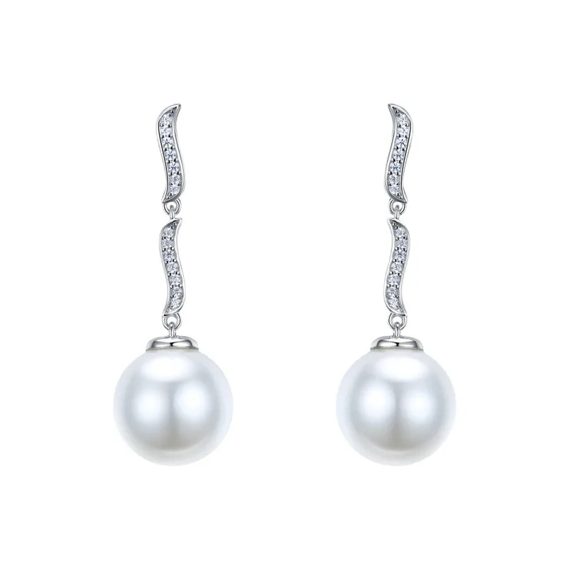 Женские серьги-подвески из серебра пробы с пресноводным жемчугом 14 мм