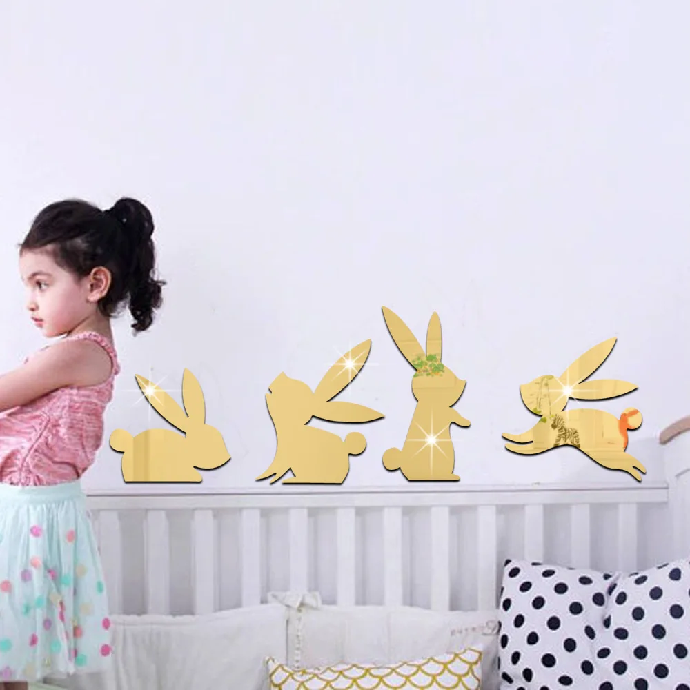 4 шт. зеркальные настенные наклейки в виде танцующего кролика |