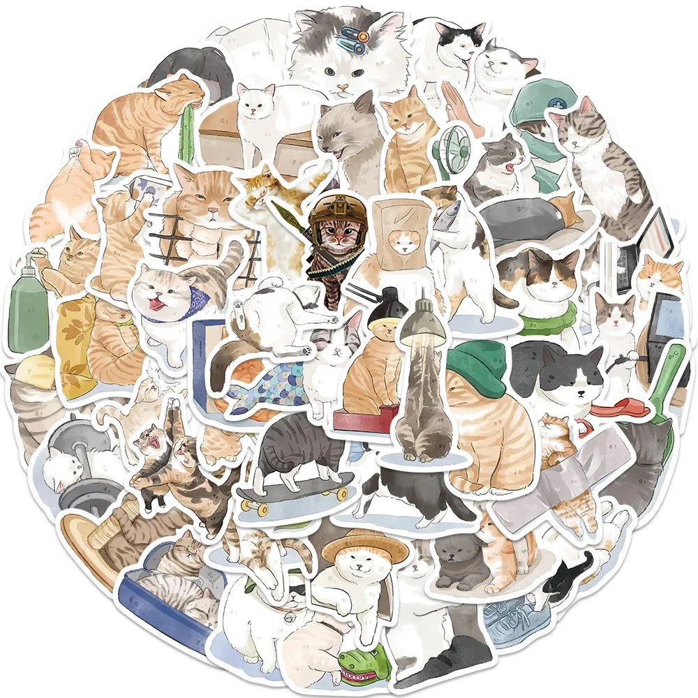 

10/50pcs Cute Cat Watercolor Animal Stickers Aesthetic for Kid Toy DIY Laptop Luggage Phone Scrapbook Graffiti Decals Sticker