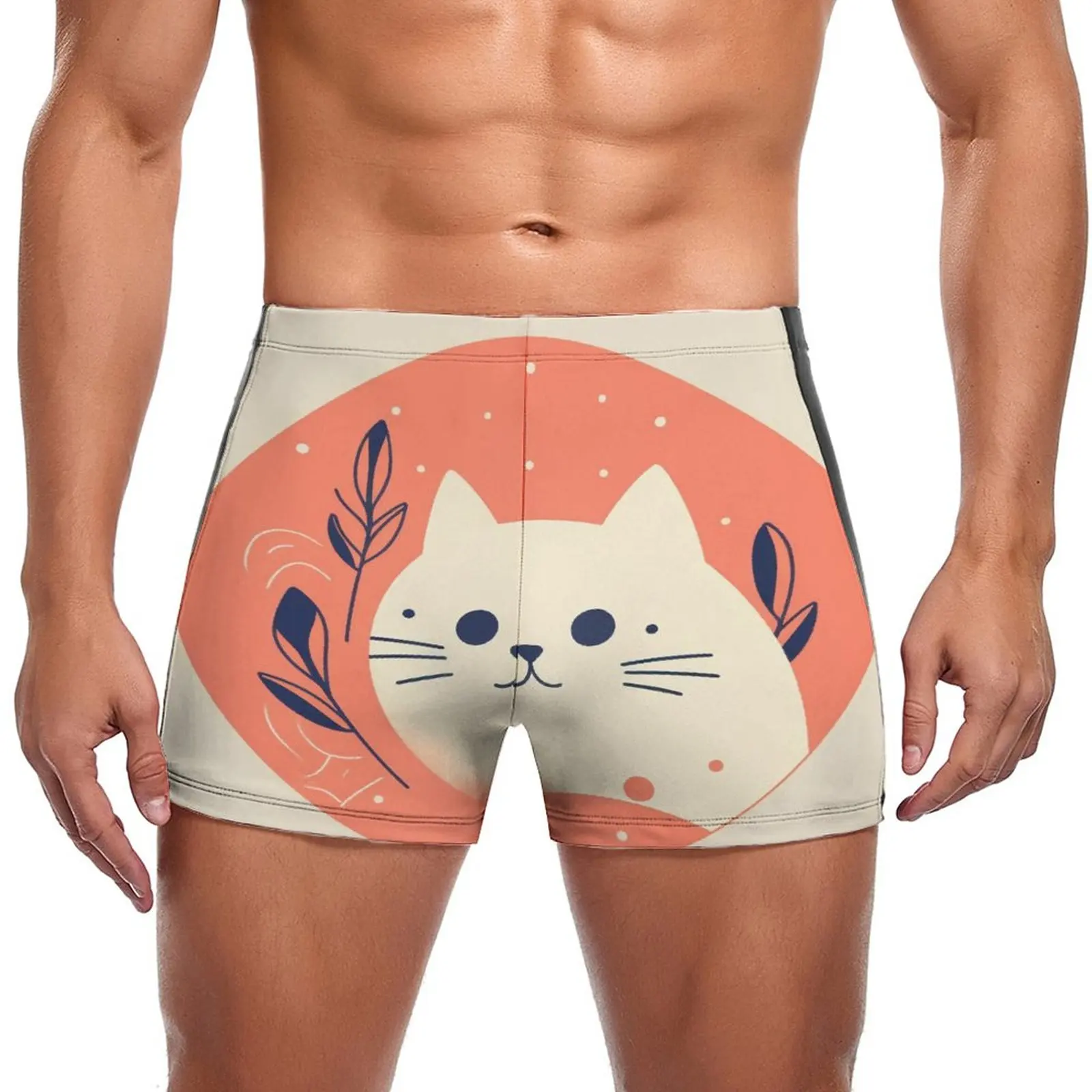 

Купальные трусы с кошкой, милые Простые Модные прочные боксеры для плавания, тренировочный мужской купальник большого размера