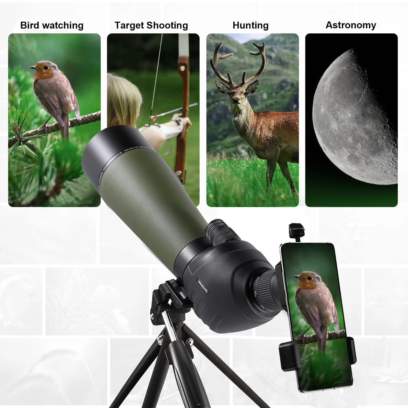 20-60X80 Monoculars Dual Focusing Telescope Spotter Scope with Tripod for Target Shooting Hunting Bird Watching Moon Observing images - 6