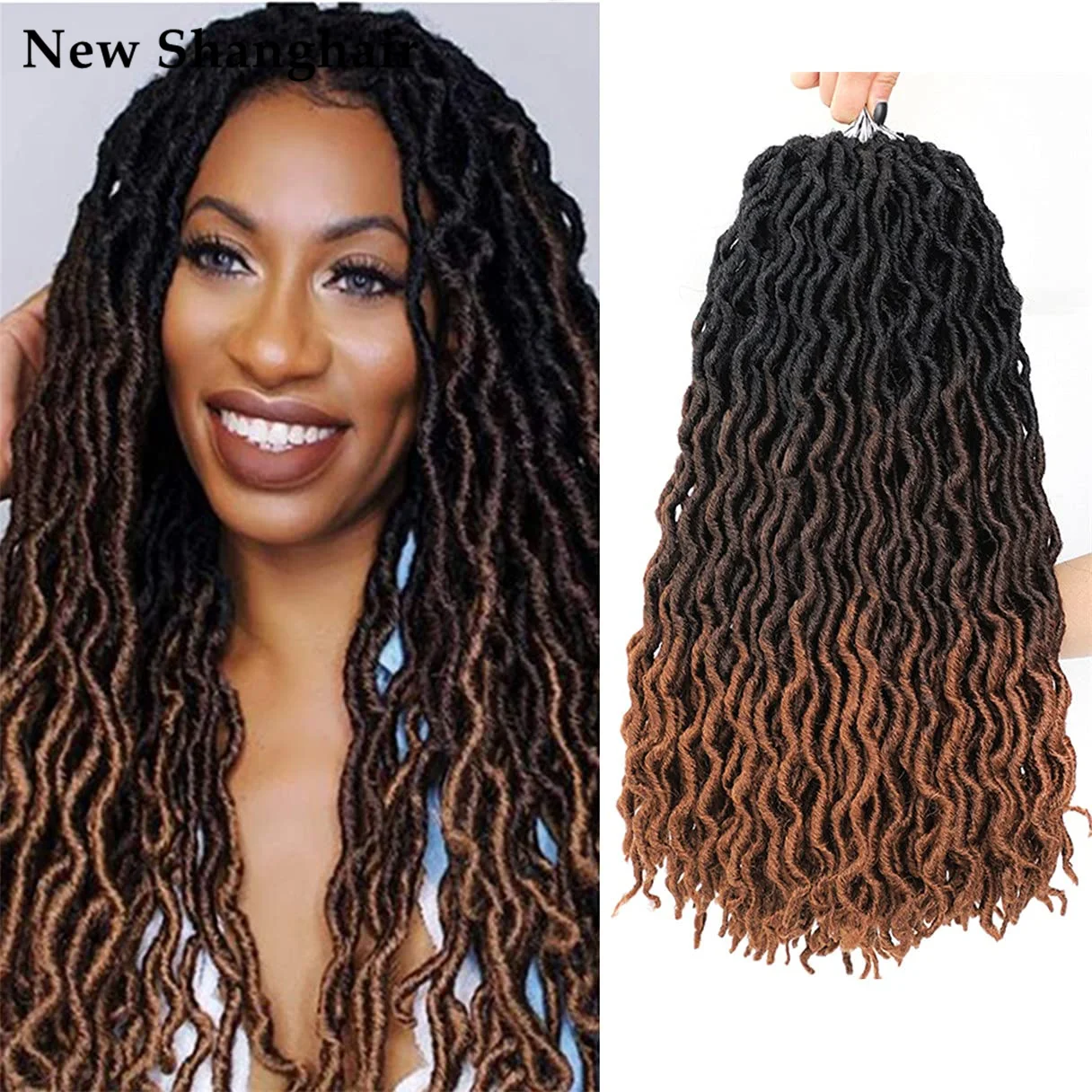 

Wavy Gypsy Locs Ombre Crochet Hair 18" Goddess Locs Faux Locs African Roots Dreadlocs Synthetic Braiding Hair Extensions NS18