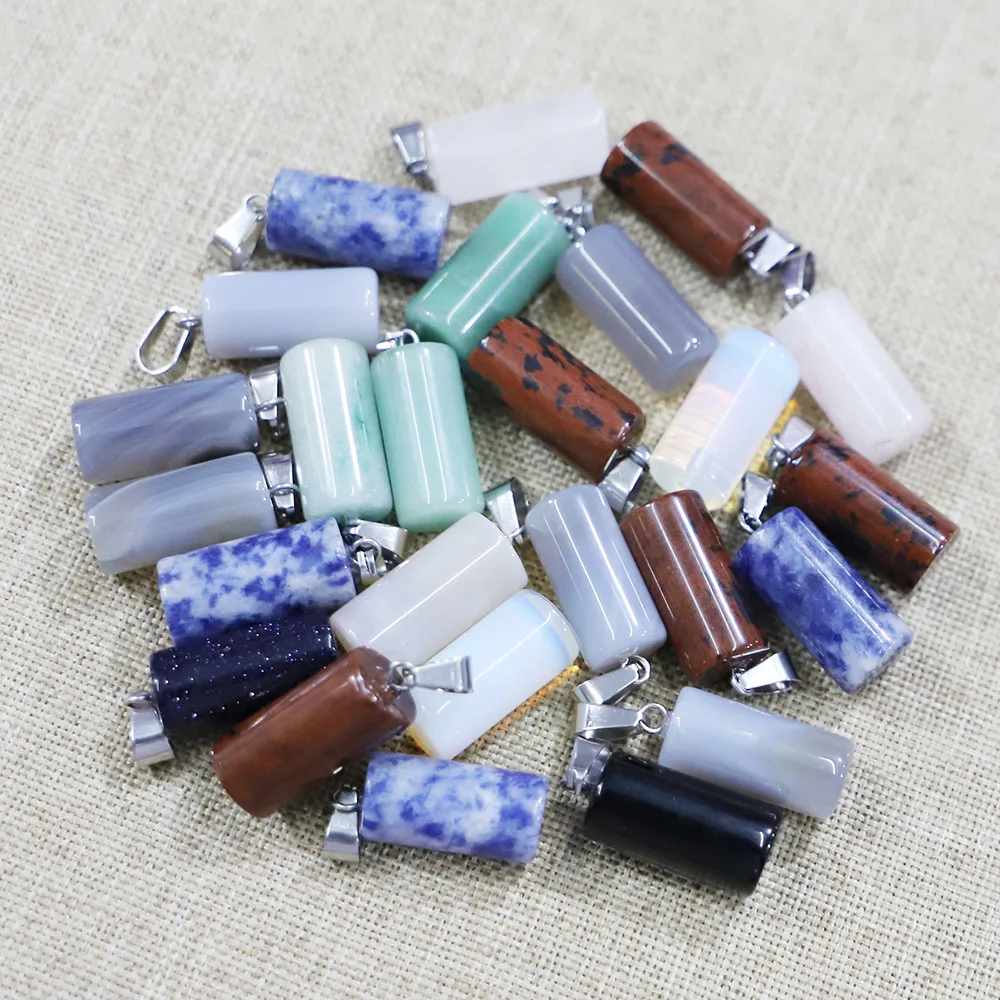 

New Natural Stone Cylindrical Necklace Pendants Chakra Healing Energy Charms Accessory Jewelry Making Bulk Items Wholesale 30Pcs
