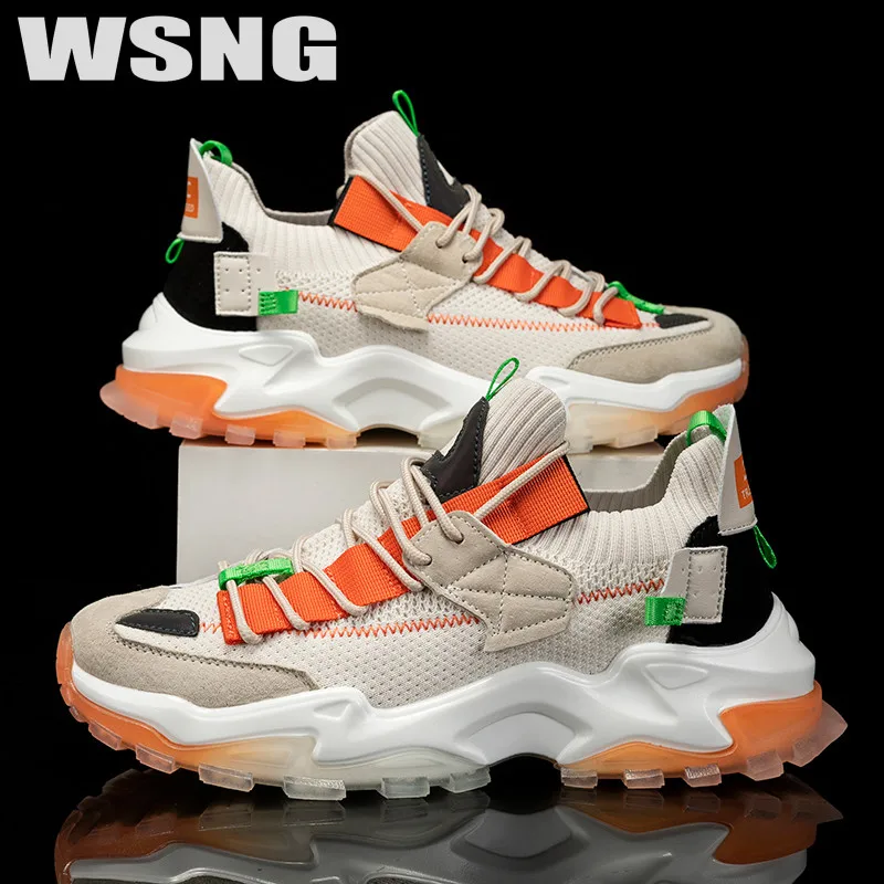 

WSNG Men's Shoes Trend Daddy Shoes Inner Heightening Casual Flying Woven Breathable Shock Absorbing Sports Shoes Mesh Shoes39-44