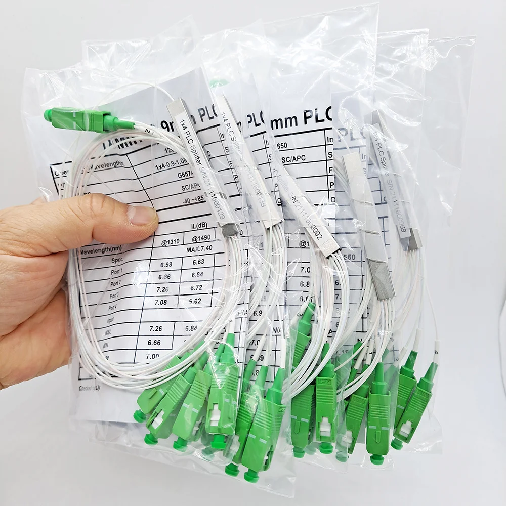 Free Shipping 10PCS/Lot 1X2 1X4 1X8 1X16 PLC SC/APC SM 0.9mm G657A1 PVC 1m FTTH Fiber Optic Splitter