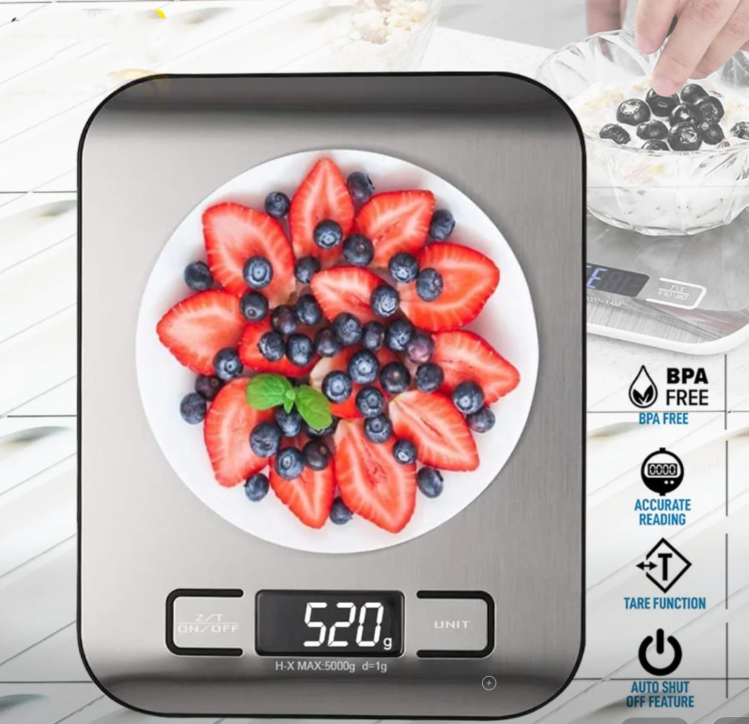 

Kitchen Scale Digital Electronic Weight Grams and Ounces Stainless 5/10kg 1g Weighing Balance Measuring Food Coffee Baking Scale