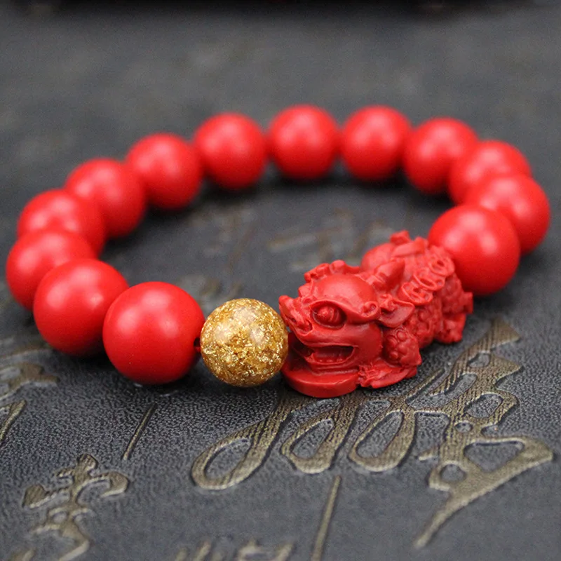 

Natural Red Organic Cinnabar Pixiu Bracelet Men Women Pulsera Fengshui Cinnabrite Crystal Wealth Protection Brave Troops Bangles