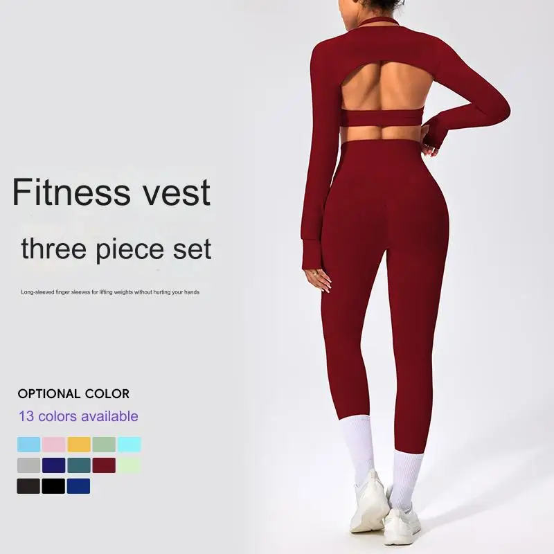 Женские тренировки приятные для кожи костюмы из трех предметов йоги леггинсы с