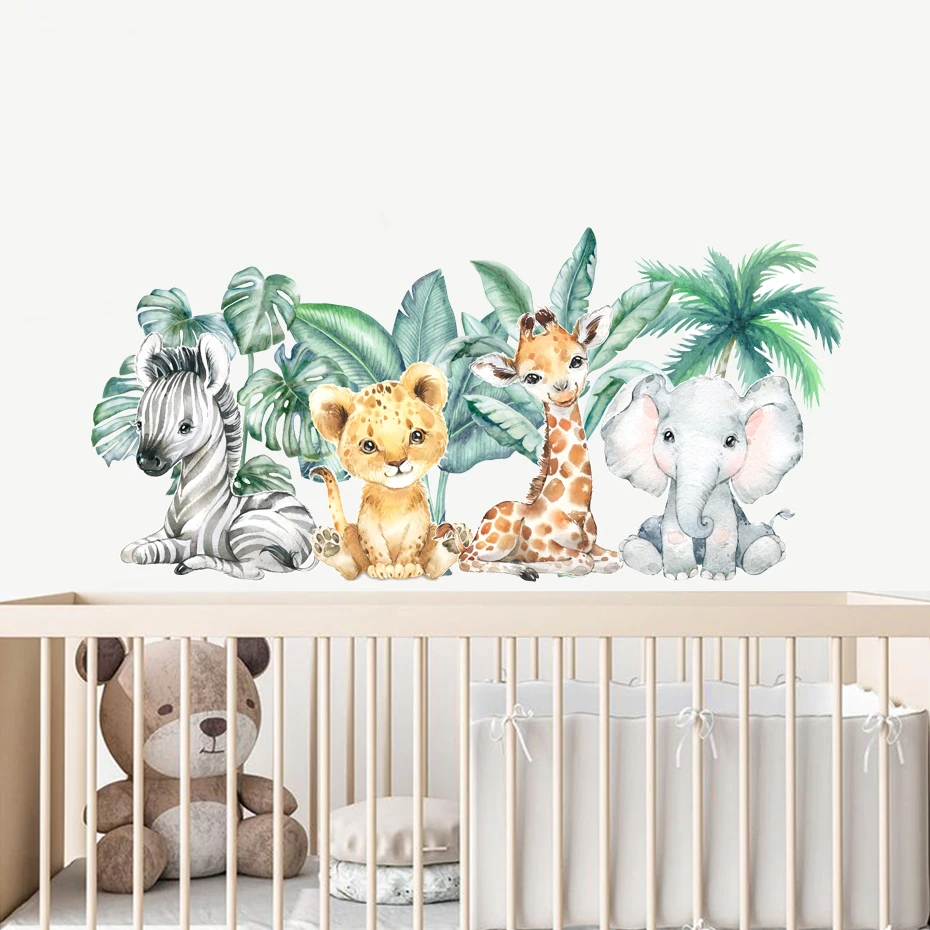 

Jungle Animal Cartoon Cute Elephant Giraffe Zebra Watercolor Wall Sticker Vinyl Baby Nursery Art Decals for Kids Room Home Decor