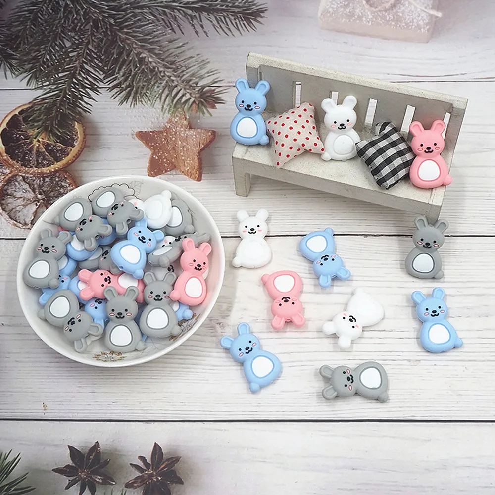 

10 шт., силиконовые бусины Chenkai в форме кролика для ручки