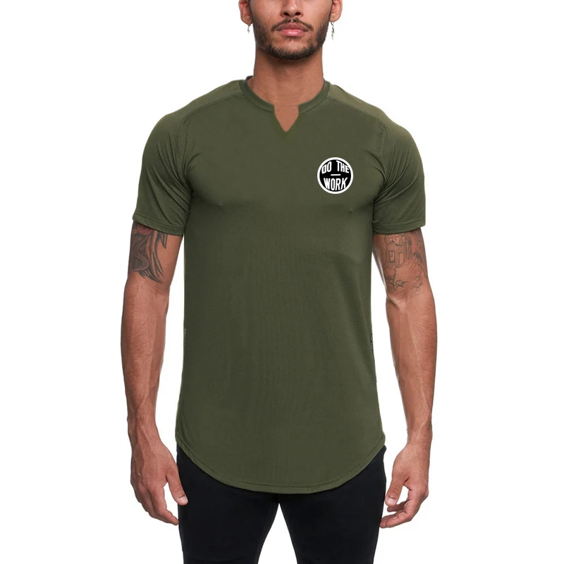 

Trendy Summer DO THE WORK V-neck Printed Short Sleeve American Fitness Training T-shirt