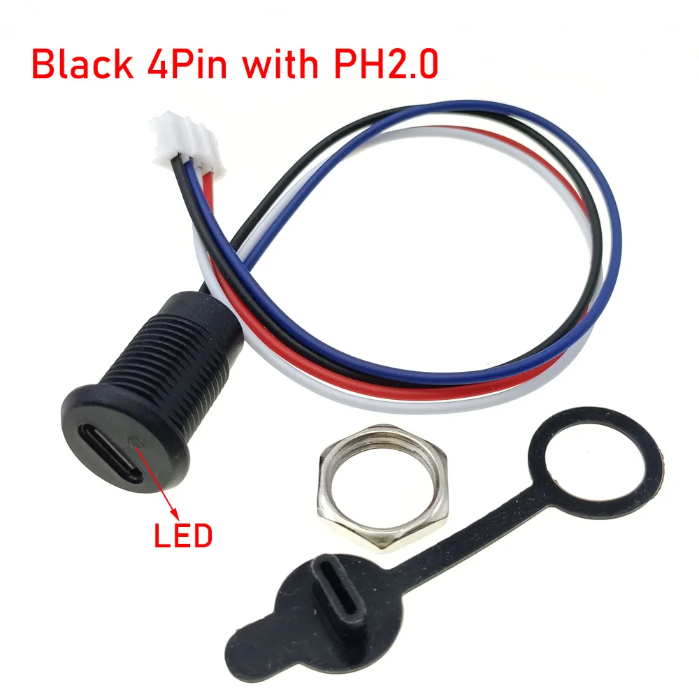 

4-контактная светодиодная лампа 4,2 В, 1,5 А, розетка для зарядки с гайкой, стопорная пластина TYPE-C, гнездовой тип C, водонепроницаемый интерфейс зарядки оборудования