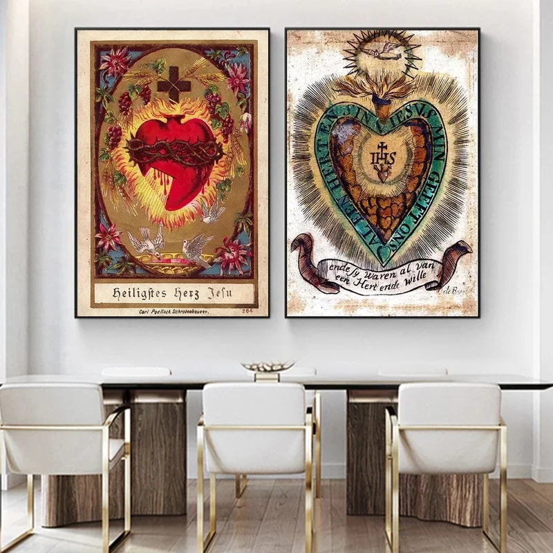 

Church Retro Sacred Artwork Canvas Painting Sacred Heart of Jesus Religion Posters Prints Wall Art Picture for Living Room Decor