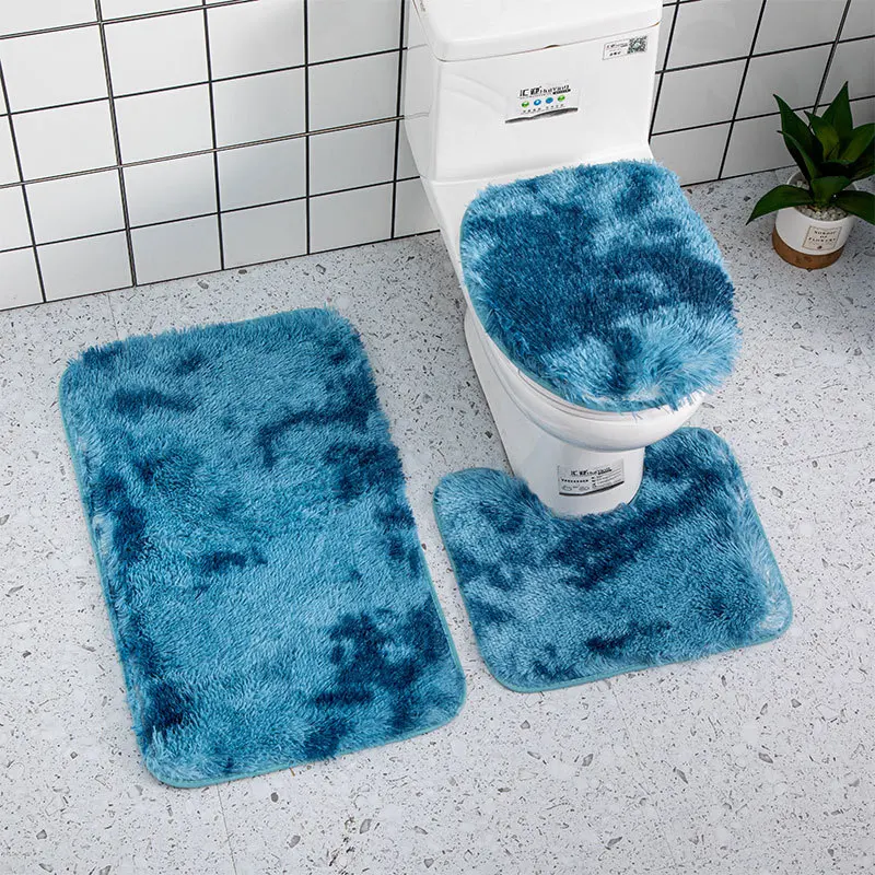 3pcs Bathroom Mat Set for Bathroom Silk Tie-Dye Toilet Soft Non Slip Rug Shower Carpets Toilet Lid Cover Floor Mats for Hallway