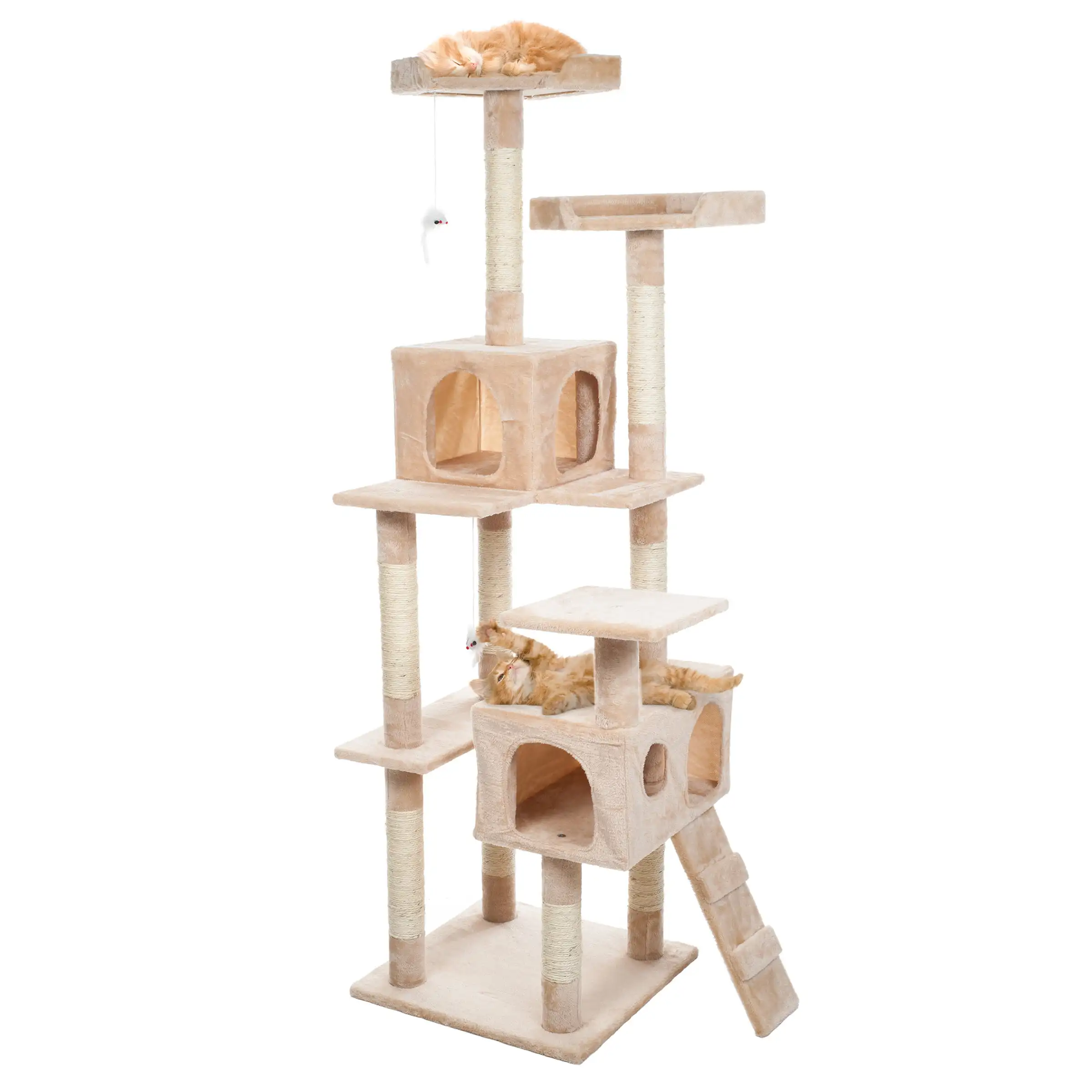 

5.5 Ft Cat Tower - Napping Perches, Cat Condos, Ladder, 9 Sisal Rope Scratching Posts, Hanging Toys – Cat Tree for Indoor Cats