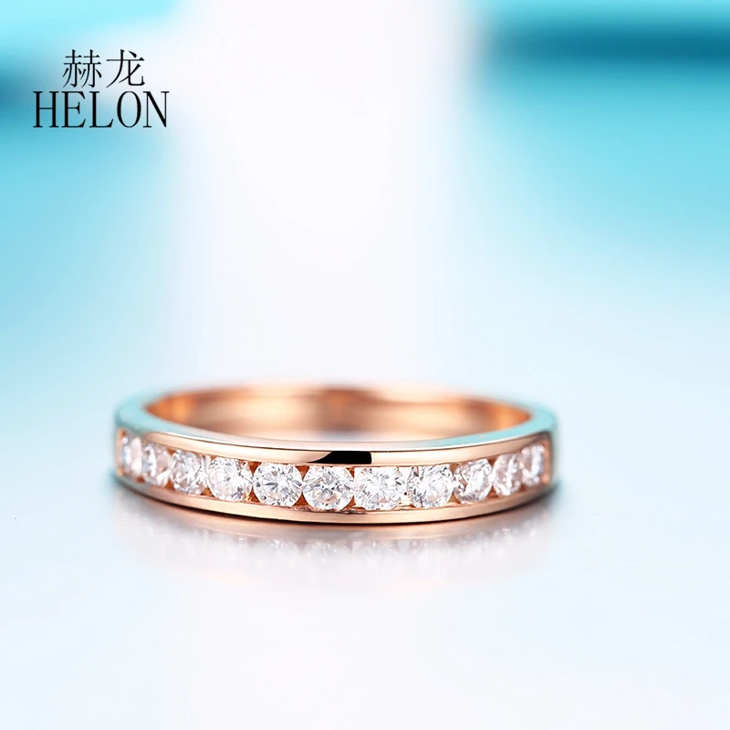 Твердое 14-каратное розовое золото круглое кольцо SI/H с натуральными бриллиантами