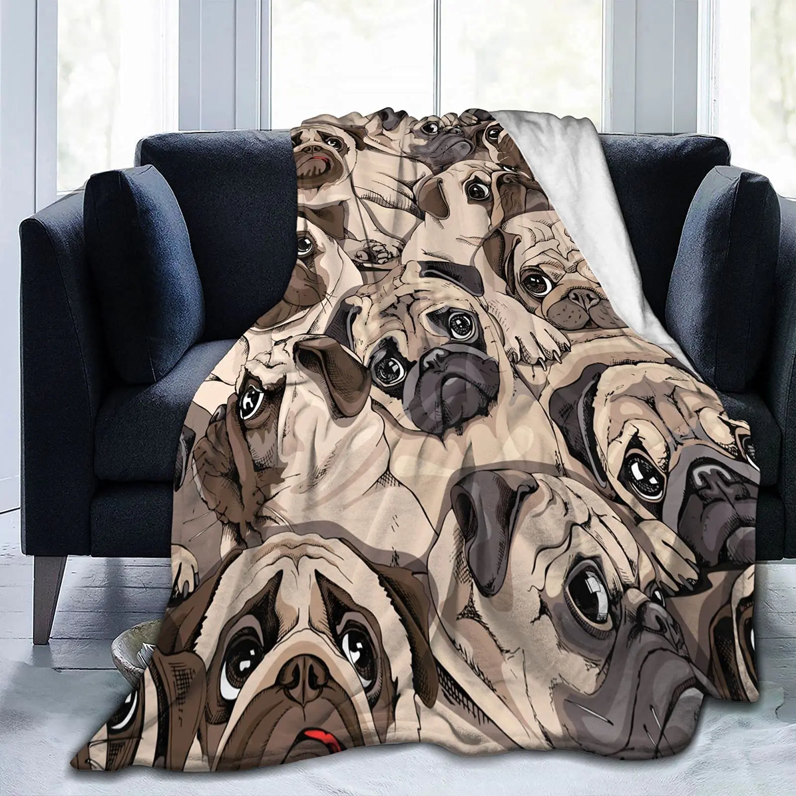 

Cute Pug Dog Blanket Animal Bedding Flannel Throw Blanket Soft Cozy Plush Blanket for Couch Bed Sofa Travelling Camping,gifts