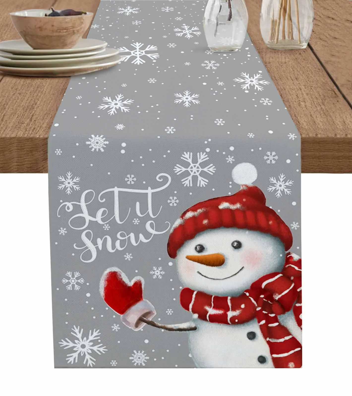 

Christmas Snowman Snowflake Table Runner Christmas Decoration Tablecloth Wedding Party Decor Table Cover