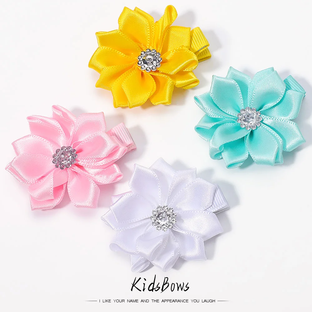 

2/4/6Pcs/lot Fashion 1.9'' Multilayers Satin Ribbon Flower With Whole Wrapped Safety Hair Clips For Kids Hair Accessories Gifts