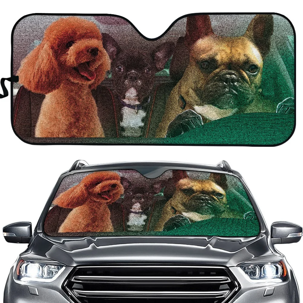 

Universal Fit Car Windshield Sun Shade Funny Pug Dog Pattern Auto Front Window Sunshade Foldable Interior Protector