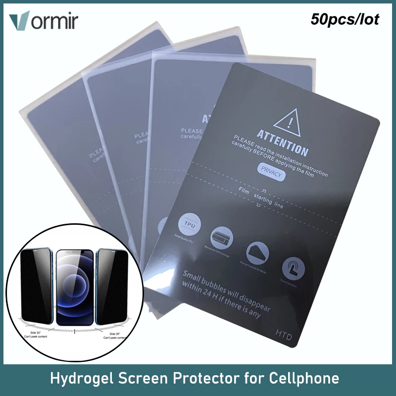 

Vormir 50pcs TPU Privacy Hydorgel Film Sheets for iPhone 14 13 12 Pro Curved Screen Protector SS 890C Cut Machine HD Blue Films