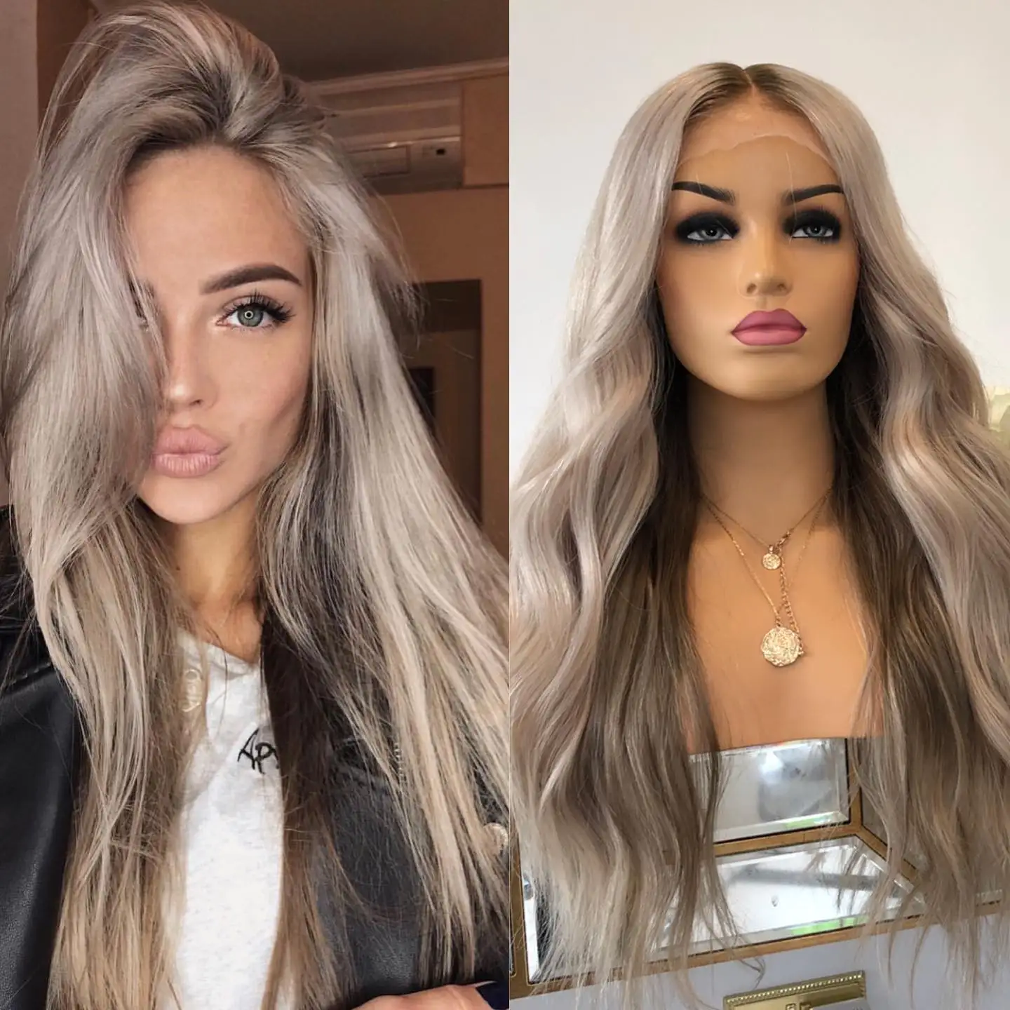 

Ash Blonde Glueless Full Lace Human Hair Wigs Brown Roots Loose Wave Lace Front Wig For Women Pre Plucked 13x6 Remy Hair 180/150
