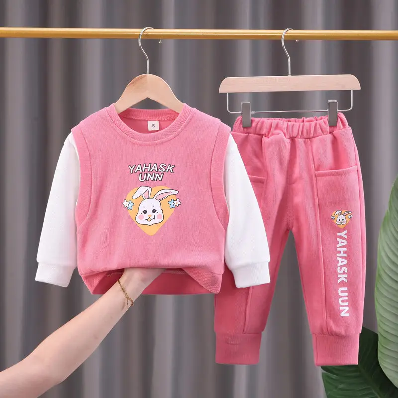

New Spring Baby Casual Rabbit Tracksuit Children Girls Hooded Pants 2Pcs Kids Suit Cotton Infant Clothing Sport Sets Outwear
