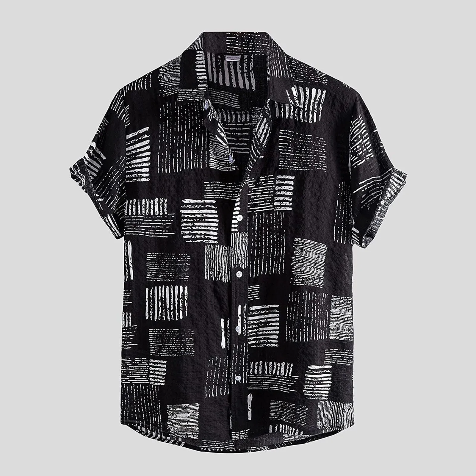 

2022 Slim Lapel Short Sleeve Hawaiian Shirt Summer New Men's Striped Tree Print Beachwear Casual Fashion