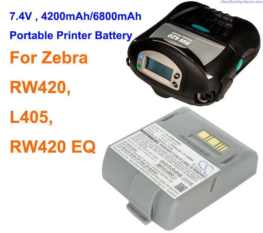 

Cameron Sino 4200mAh/6800mAh Portable Printer Battery AK17463-005, CT17102-2 for Zebra L405, RW420, RW420 EQ