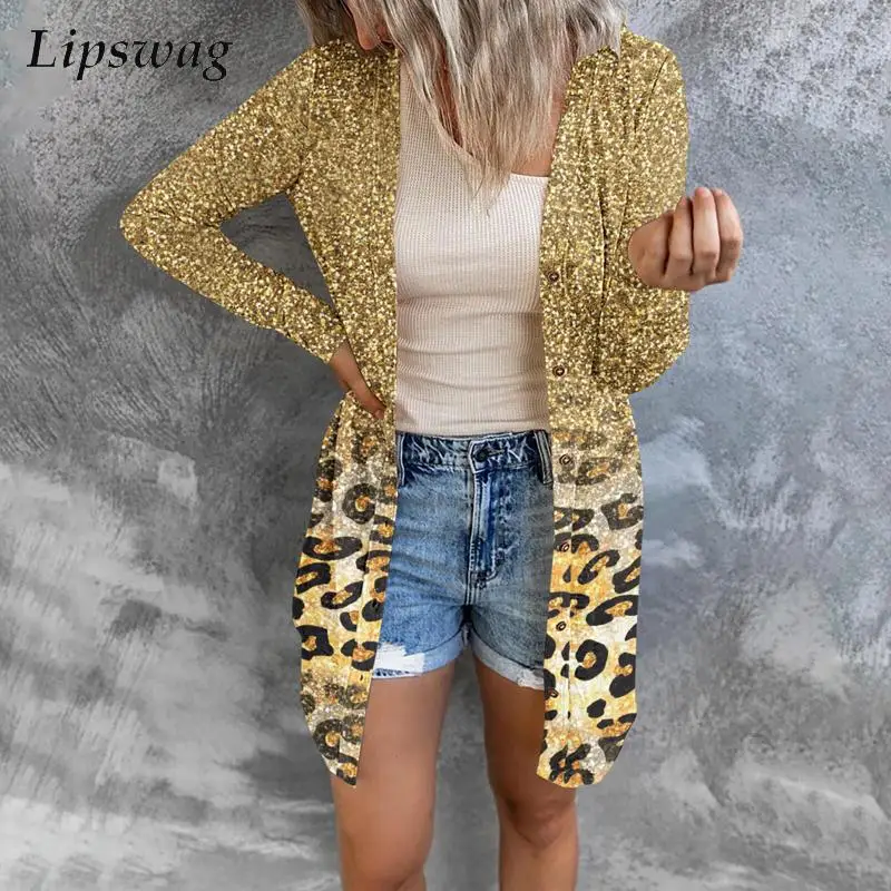 

Женский офисный Кардиган с длинным рукавом, Повседневная модная верхняя одежда с принтом, элегантные однобортные топы, куртки, весна-осень ...