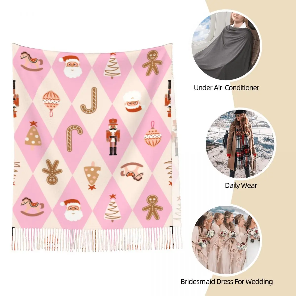 Рождественский имбирный Санта-Клаус Щелкунчик игрушки шали женские теплые