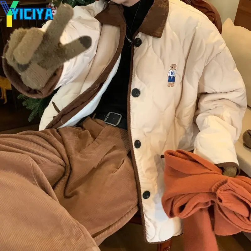 YICIYA New Autumn Winter Woman Jackets Thick Warm Parkas Hooded Single Breasted Jacket Solid Color Cotton Coat Cute Outwear Y2k