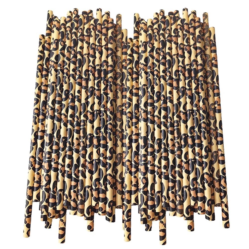 Трубочки бумажные с леопардовым принтом 25/50/100/200 шт.