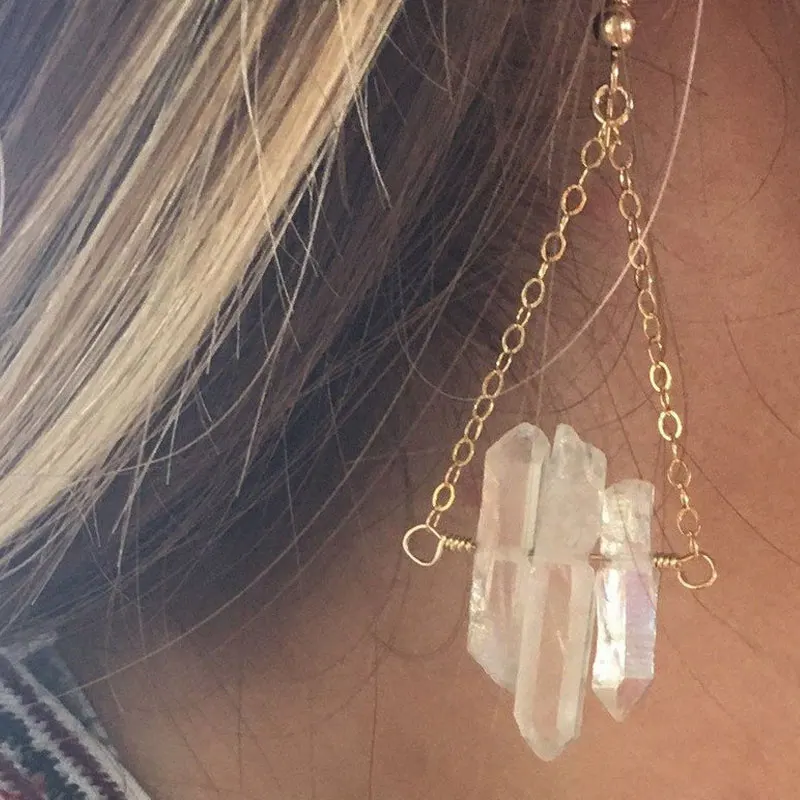 

3 PCS A SET Crystal Necklace earring , aura quartz, crystal bar