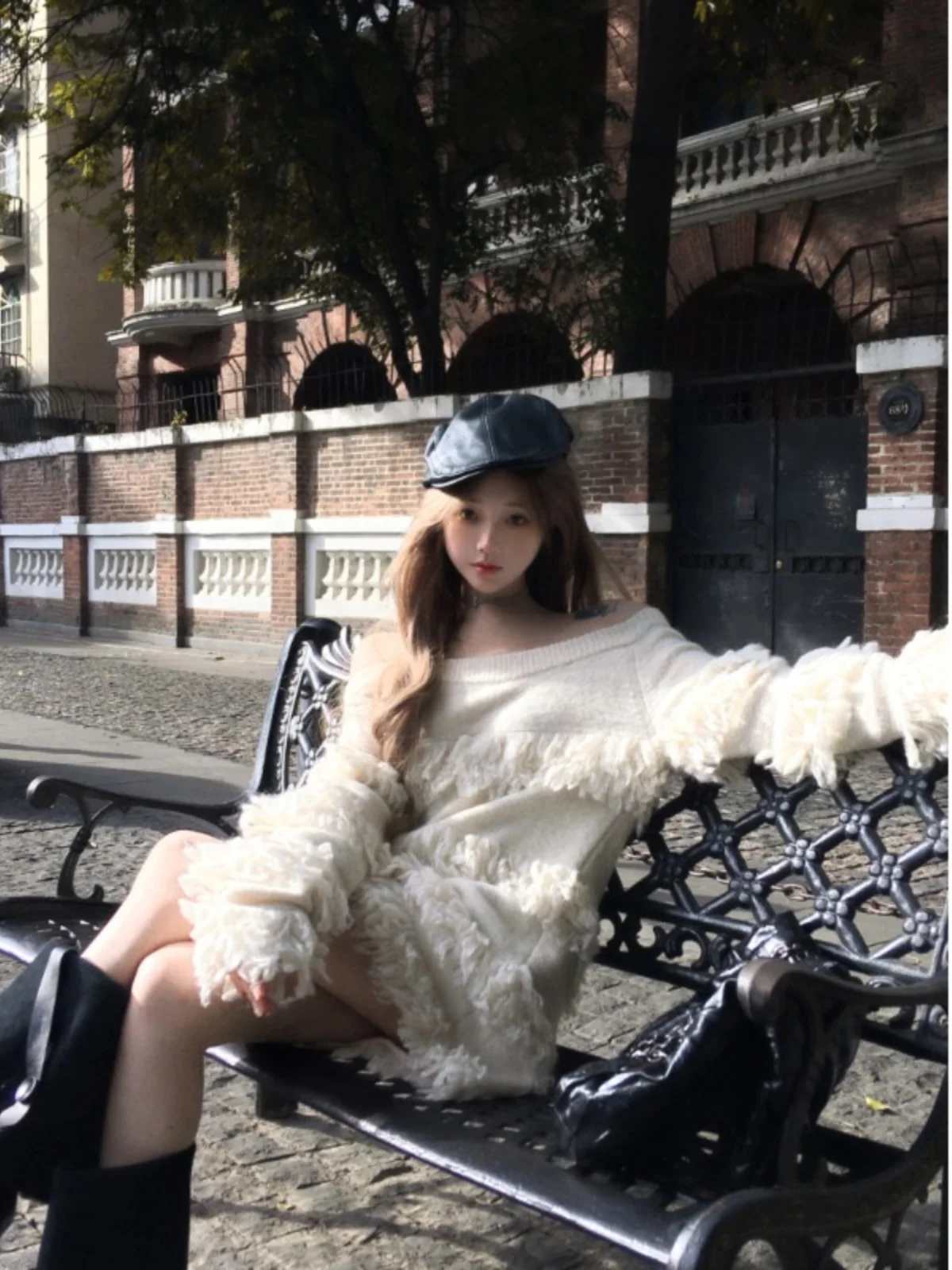 Женский свитер Gyaru с открытыми плечами и воротником длинными рукавами осень 2023