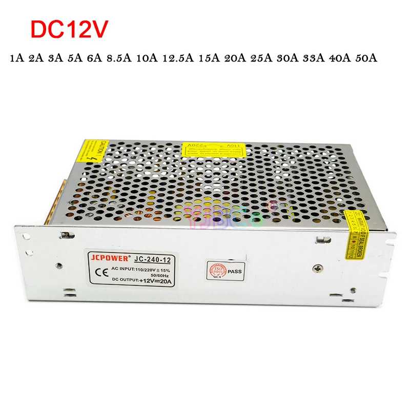 

12V Switching Power Supply 1A 2A 3A 5A 6A 8.5A 10A 12.5A 15A 20A 25A 30A 33A 40A 50A LED Strip Power adapter AC 110V-220V input