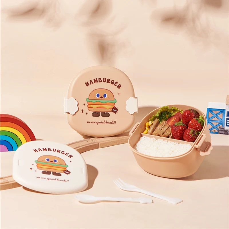 

850ml Bento Box for Kids Cute Cartoon Lunch Box 3 Compartments Children's Portable Fruit Food Container with Spoon Fork