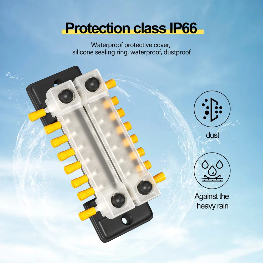 

Car RV 6-Way Double-Row Busbar With PC Dust Cover + OT Terminal