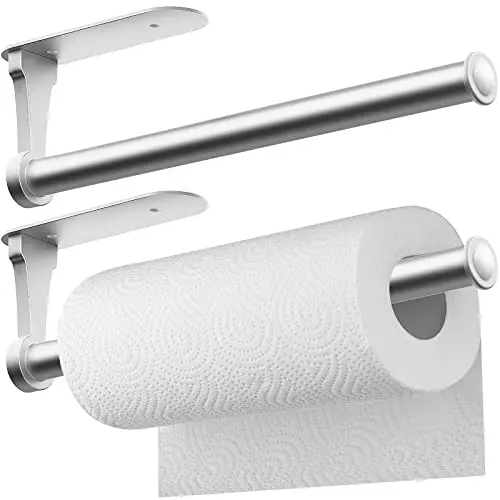 

2Pcs Black Paper Towel Holder Under Rack for Kitchen/Bathroom Hanging Paper/Towel Available in Self Adhesive and Screw Mount