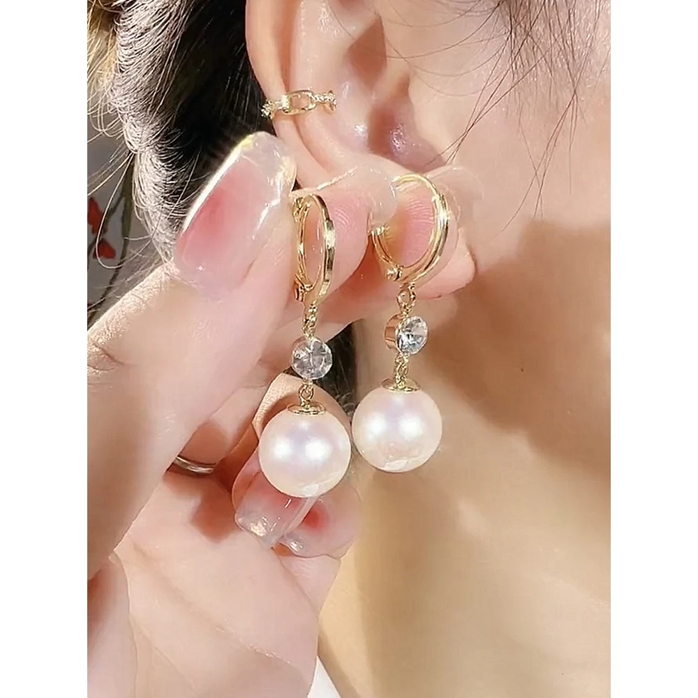 Mikimoto Japanese and Korean New Fashionable Pearl Earrings Light Luxury Fashion Diamond-Embedded Long Elegant