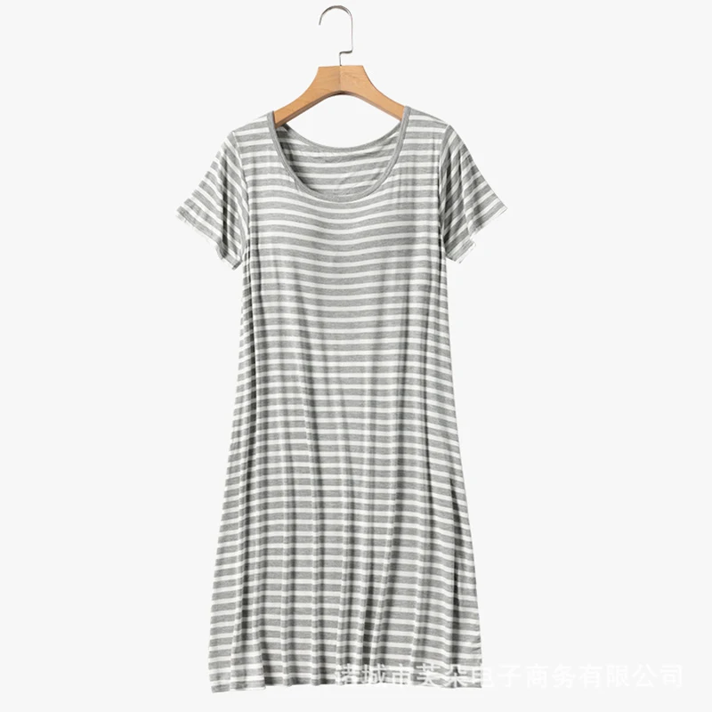 

Plsus Size 3XL Modal Nightdress Spring Summer Women Sleepwear Nightgown Loose Casual Short Sleeve Stripe Home Dress Lounge Wear