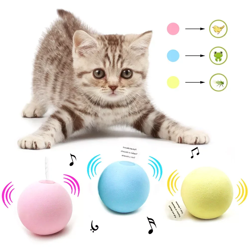 

2022New Ball Cat Toy Ball Simulation Animal Sounds New Gravity Ball Smart Touch Sounding Toys Interactive Pet Toys Ball Pink