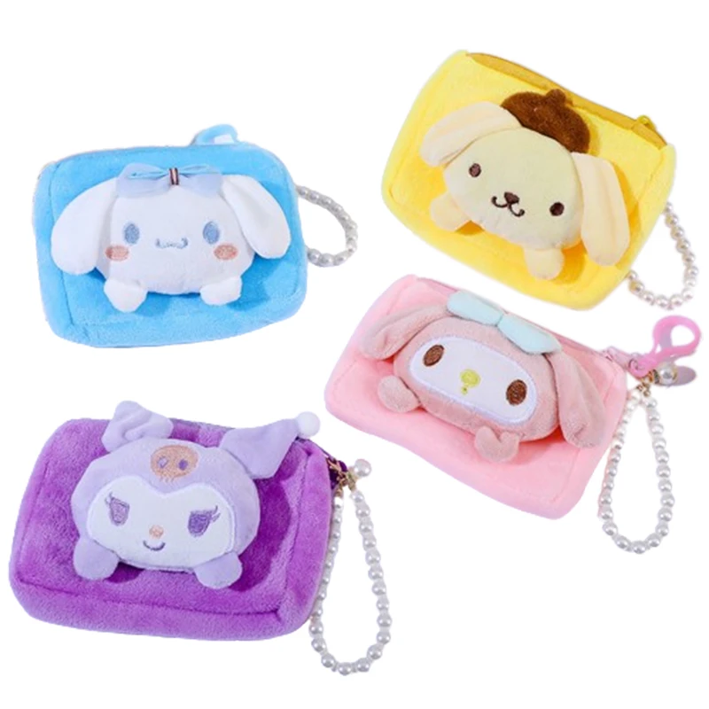 

Sanrio Coin Purse Kawaii Cartoon Kuromi Melody Coin Wallet Cute Mini Plush Bag Hanging Decor Card Bag Pearl Lanyard for Women
