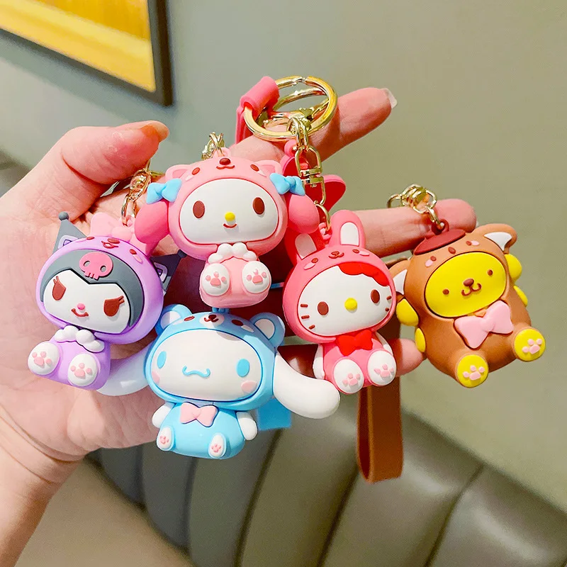 Sanrio Cartoon Anime Figures Hello Kitty Kuromi Cinnamoroll Purin Melody Cute Pendant Keychain Model Doll Toy Kids Gifts