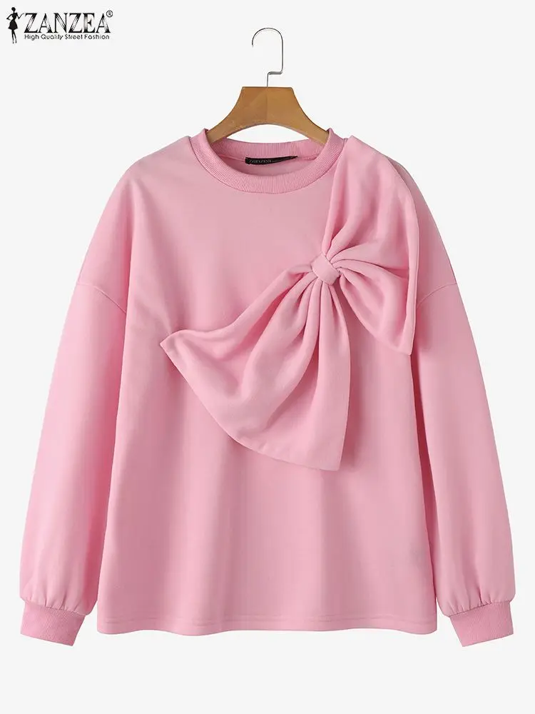 Свитшот ZANZEA женский с бантом Модный пуловер оверсайз длинным рукавом уличная