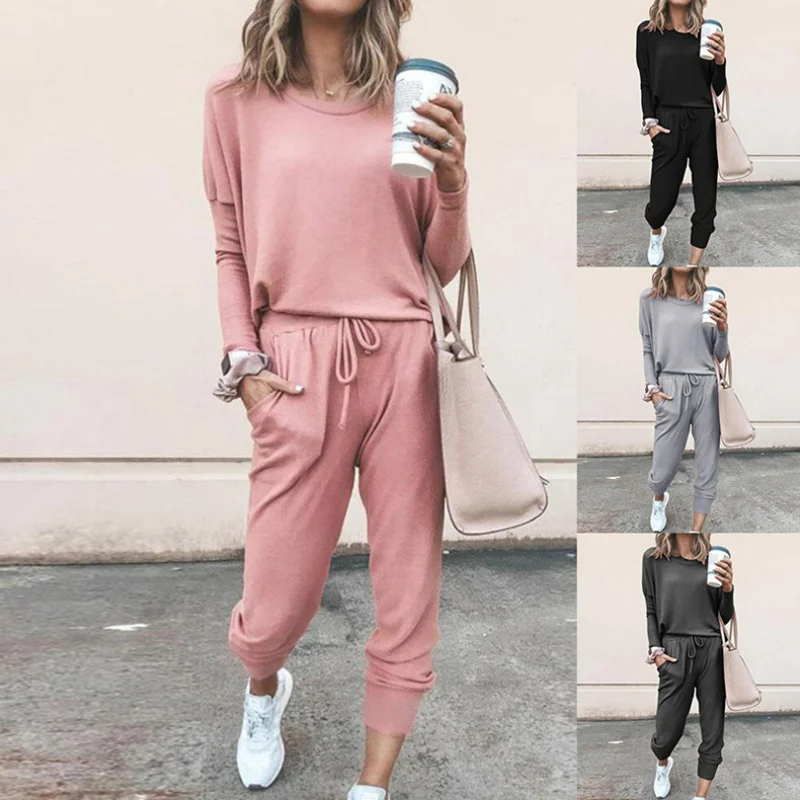 

Autumn and Winter New Women Loose Solid Color Long-sleeved Fashion Casual Two Piece Sets Womens Outifits