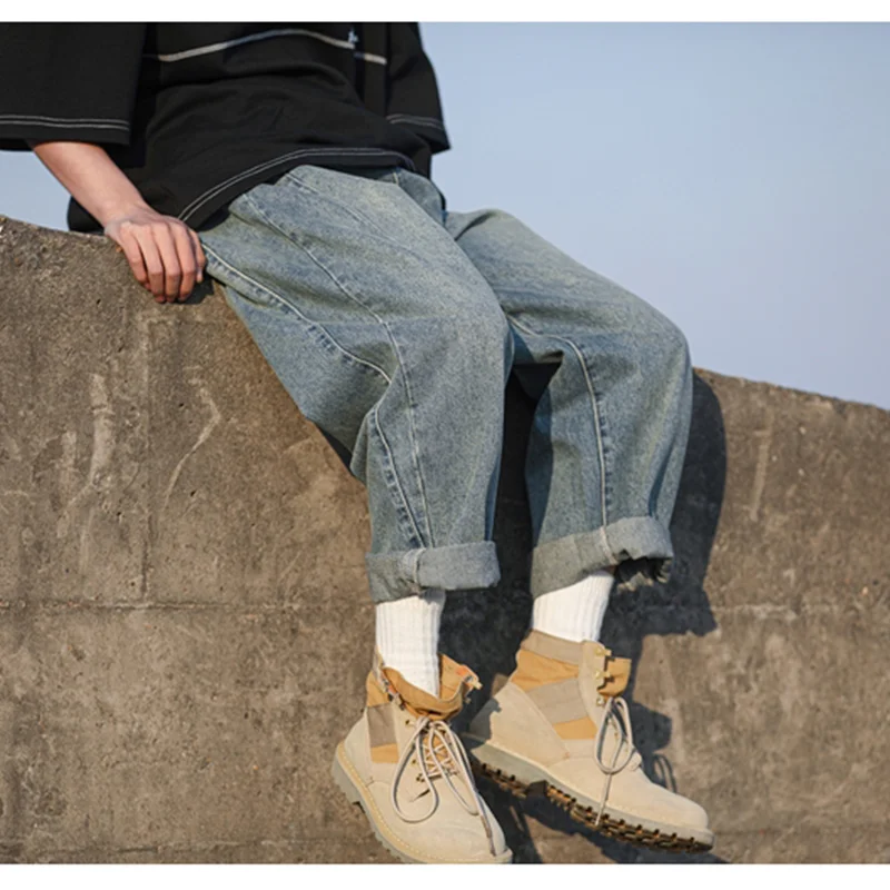 Men Clothing 2022 Autumn New Style Vintage Versatile Straight Cylinder Haren Pants Loose Recreational Temperament Jeans Female