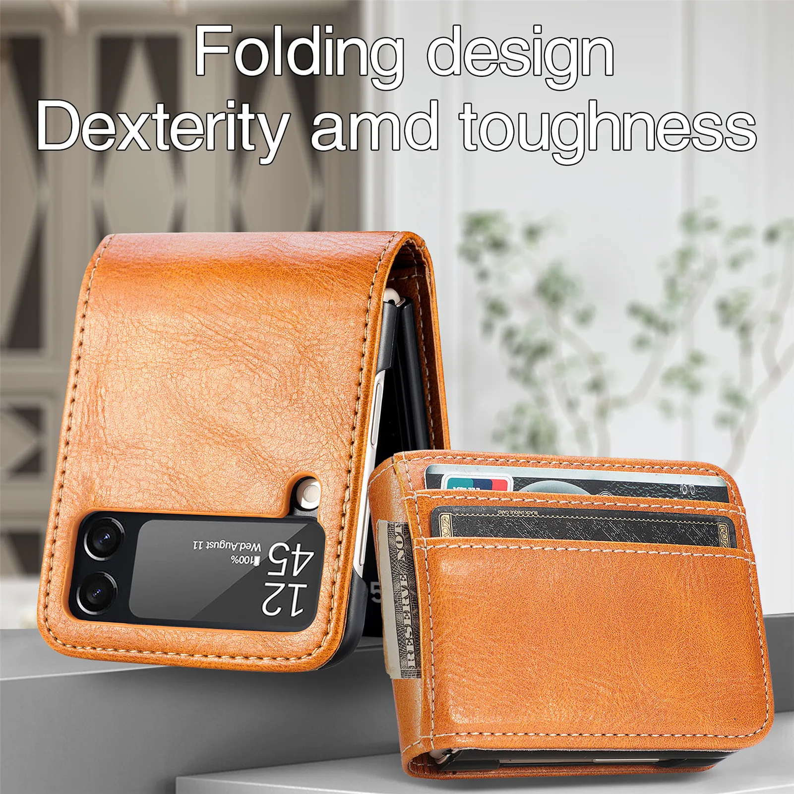 Business Leather For Samsung Galaxy Z Flip 3 Flip4 5G Flip 4 Flip3 Anti-Slip Business Feeling Plain Multifunction Phone case