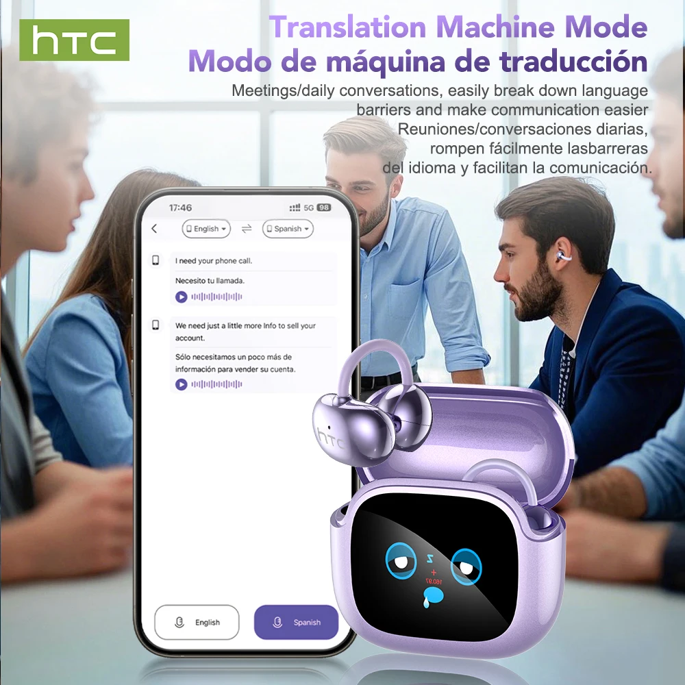 Фото Наушники-переводчики HTC NE32 с клипсой, Bluetooth, многофункциональным LCD-экраном, HiFi-звуком, HD-звонками, TWS-наушники №5