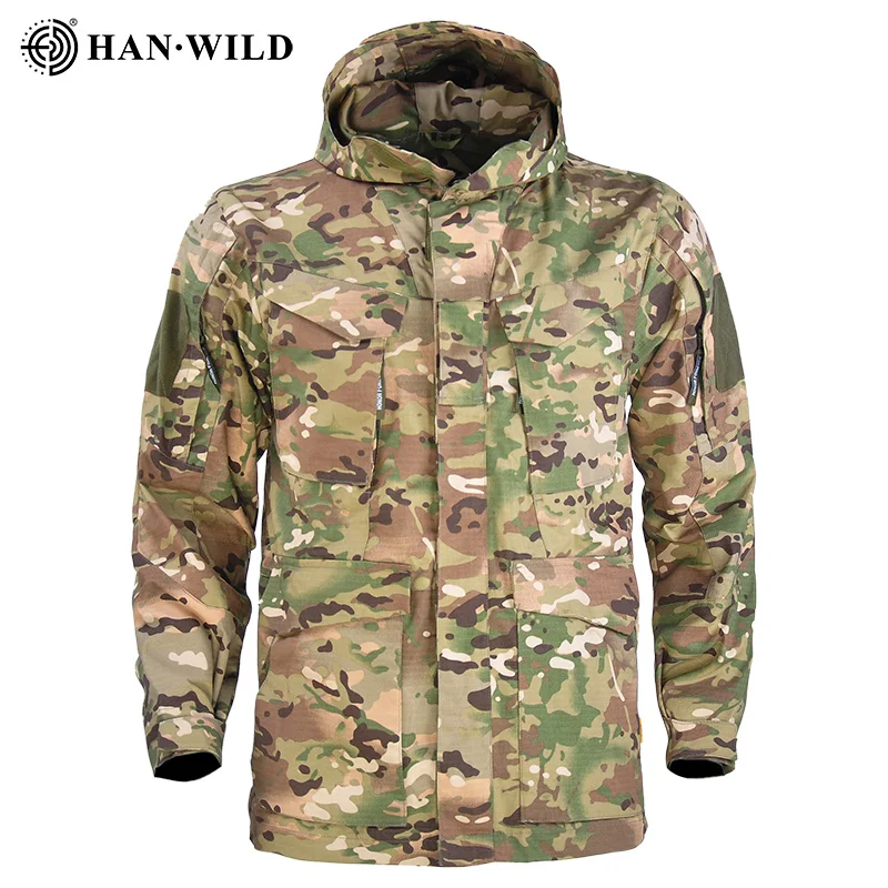 

HAN WILD M65 Tactical Jacket Hiking Camping Jackets Safari Hoodie Sports Coat Men Multi-pocket Waterproof Windbreaker